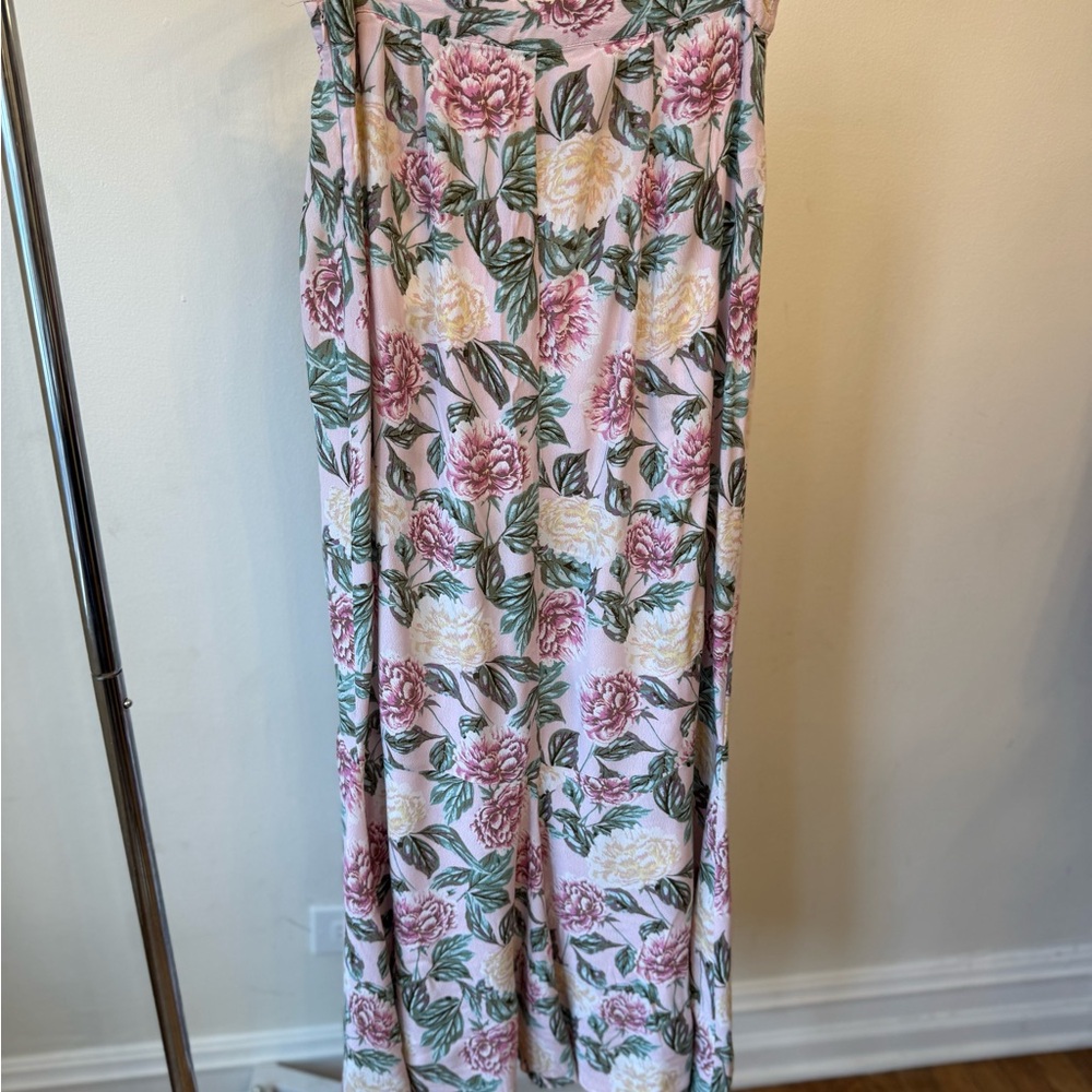 Forever 21 Pink Floral Maxi Skirt with Green Leaves - Picture 2 of 4